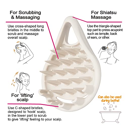 חלוקת טרה קרקפת לעיסוי קרקף קרצוף [תוצרת ביפן] 3 כלים ב -1 לעיסוי קרקפת שיער, מברשת קשקשים לעיסוי